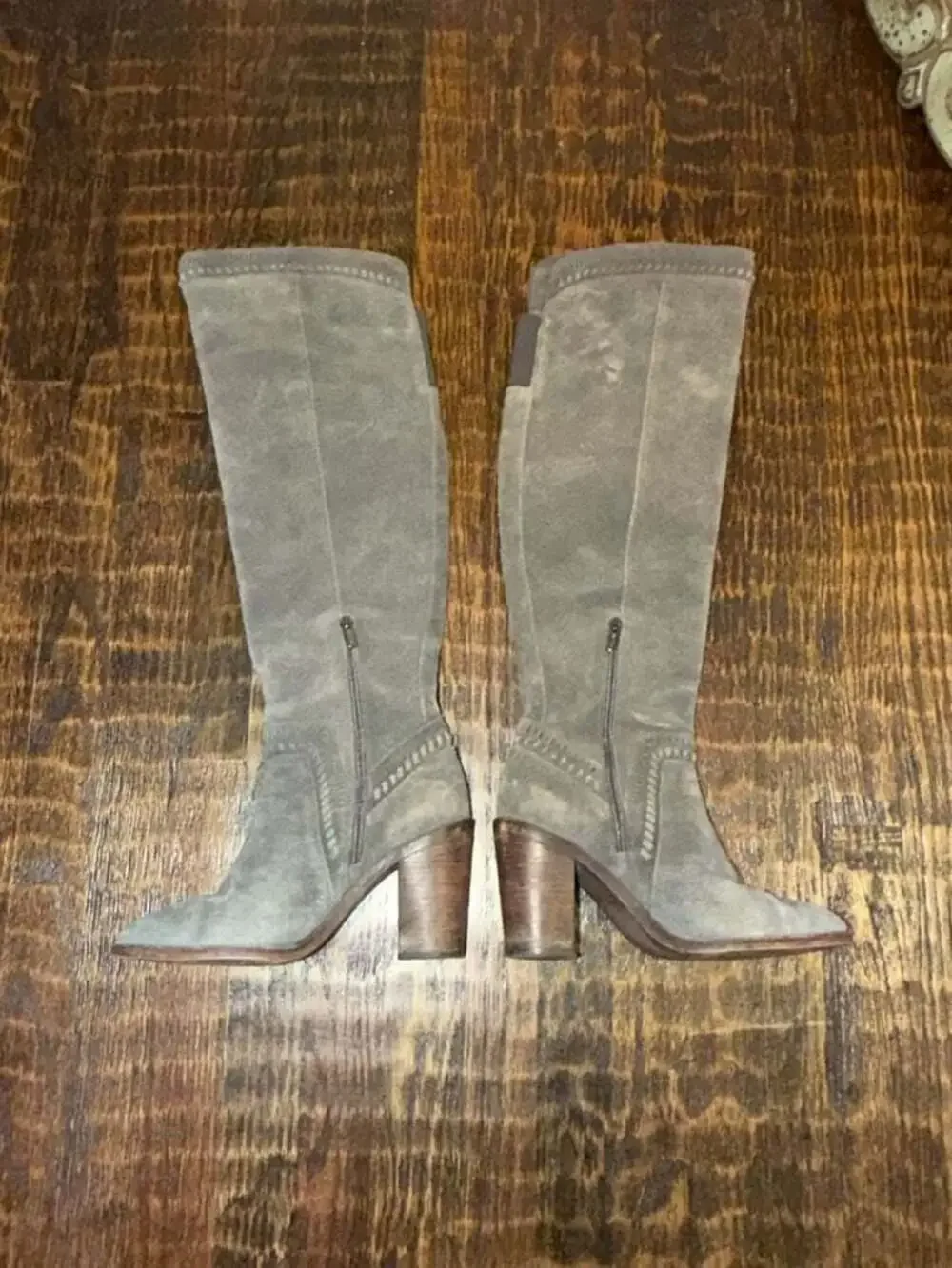 Vince Camuto Madolee Gray Suede Over-The-Knee Block Heel Boots
